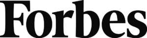 A képen a "Forbes" logója félkövér, fekete serif betűtípussal, fehér háttér előtt látható. Az egyszerű és elegáns dizájn tükrözi a márka üzletre, pénzügyekre és életmódra való összpontosítását.
