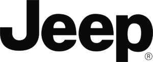 A képen fehér alapon félkövér, fekete betűkkel látható a Jeep logó.
