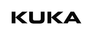 A képen a KUKA logója látható, a „KUKA” márkanévvel félkövér, nagybetűs fekete betűkkel, átlátszó háttér előtt. A betűtípus modern és nem igazolható, és az ipari precizitás érzését közvetíti.